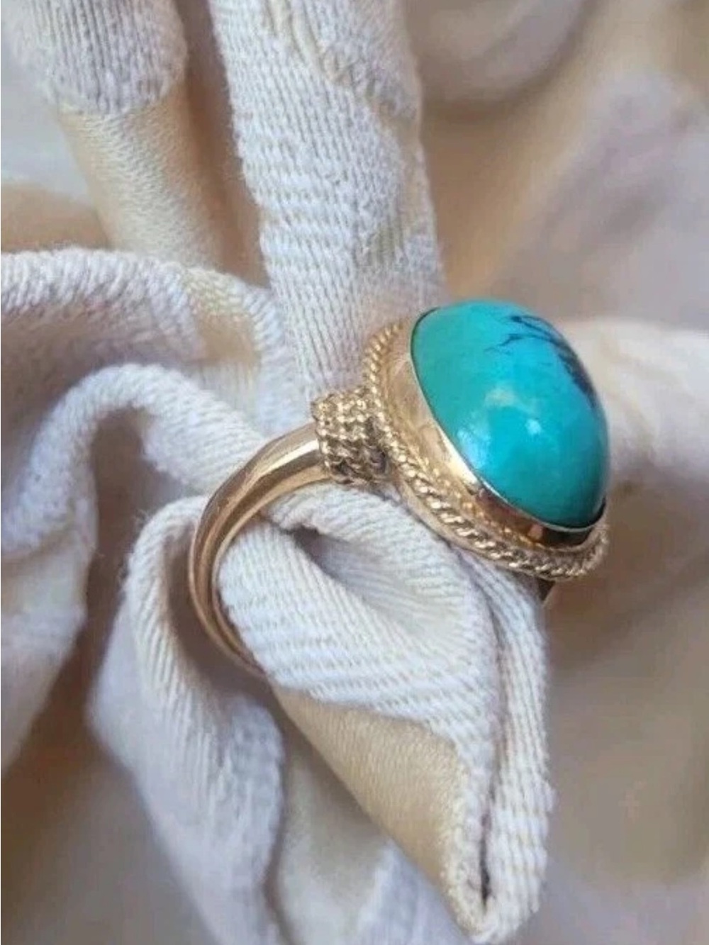 Vintage solid 14k gold natural blue/green turquoise ring with matrix size 6.5 - Picture 3 of 7